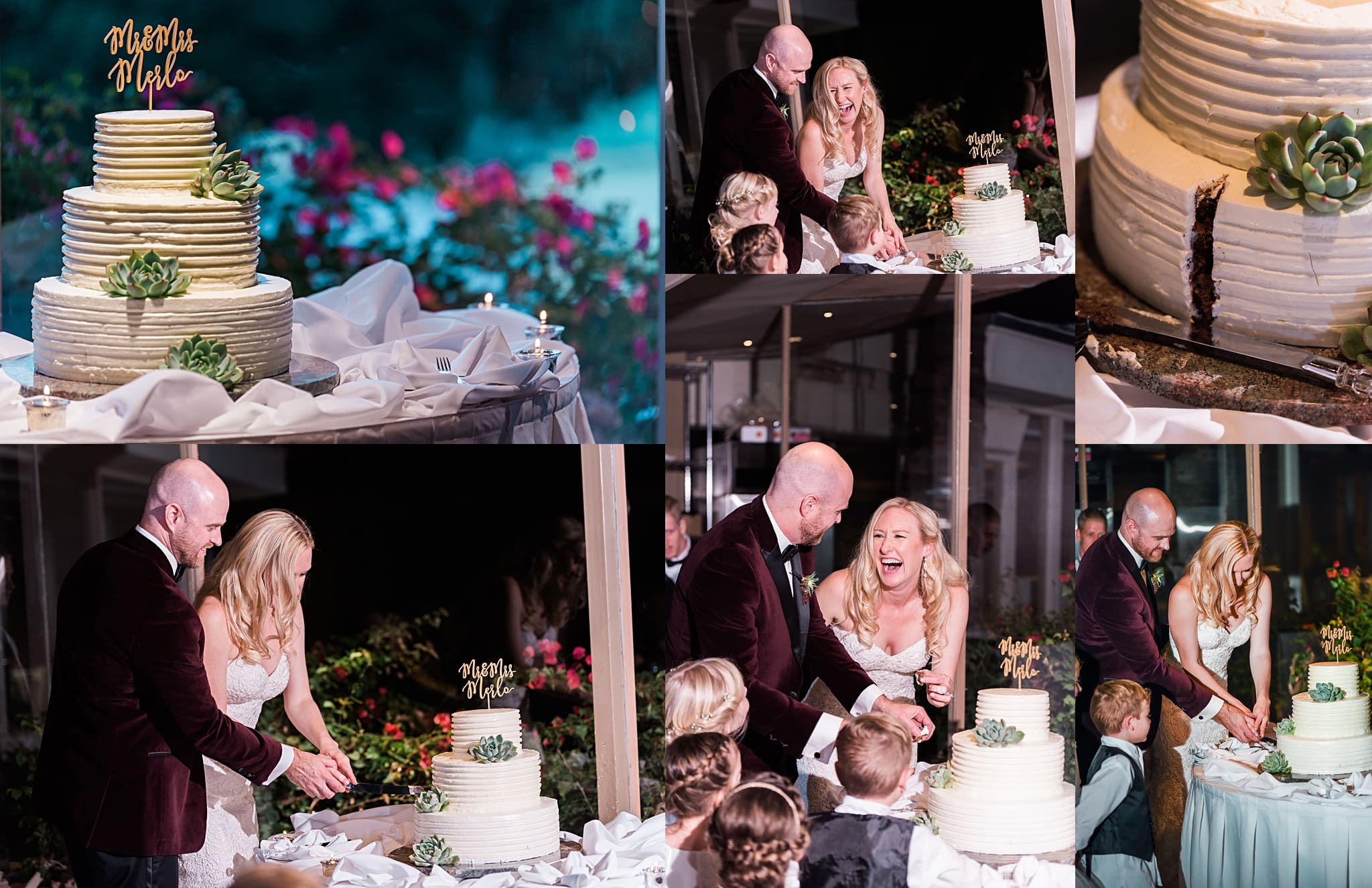 cake cutting with bride and groom using OCF