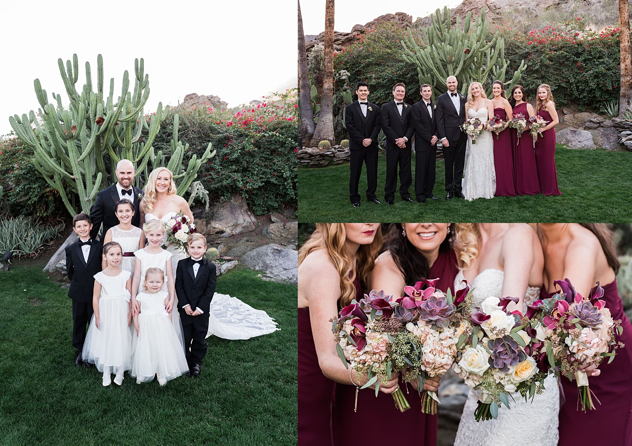 maroon and black wedding party