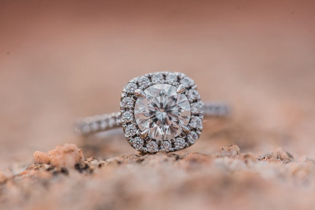 engagement ring on red rocks