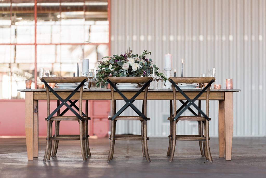 wood table industrial chic wedding