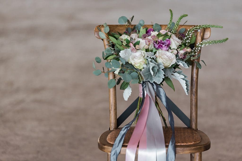 gray green and purple wedding bouquet