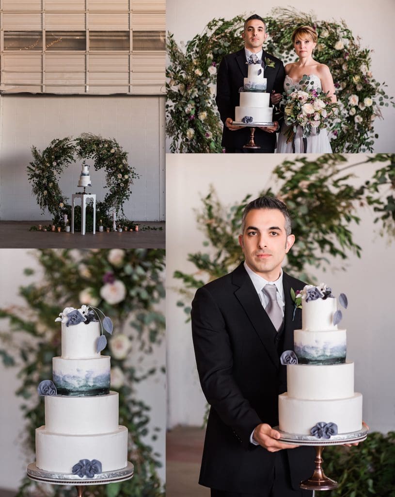 groom with cake by sugarplum cake shoppe colorado springs