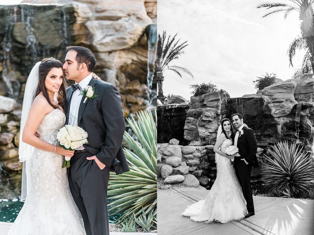 bride and groom at westin mission hills waterfall