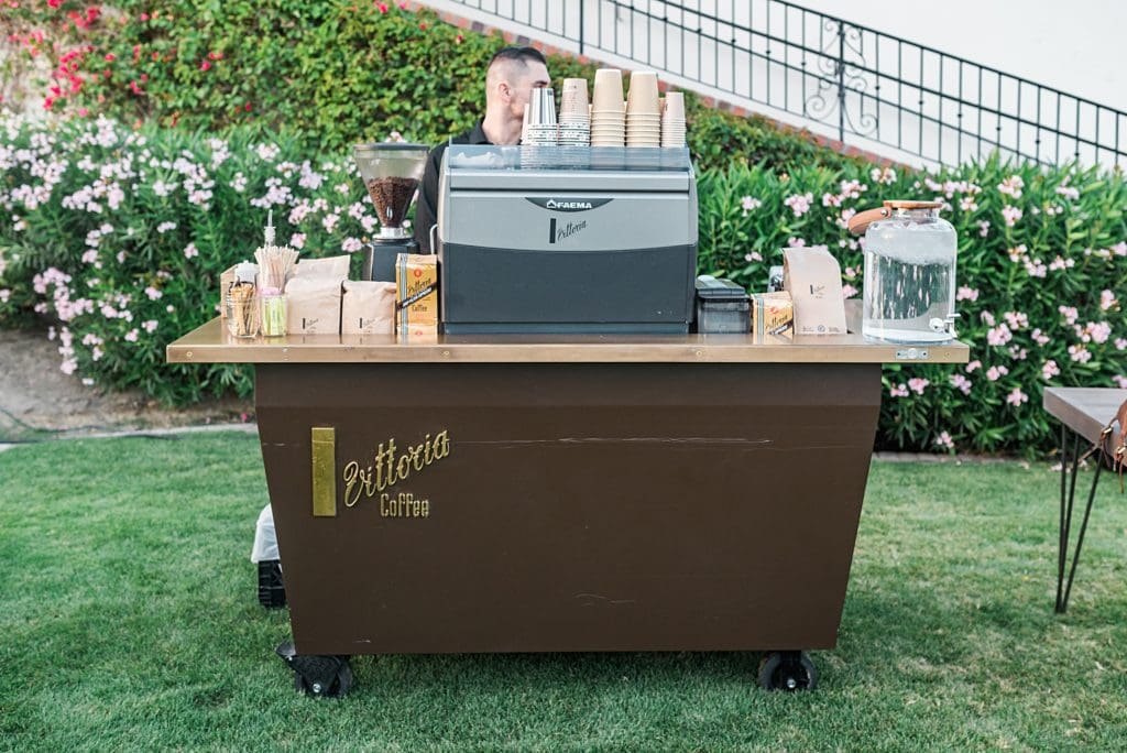 coffee cart set up at wedding reception