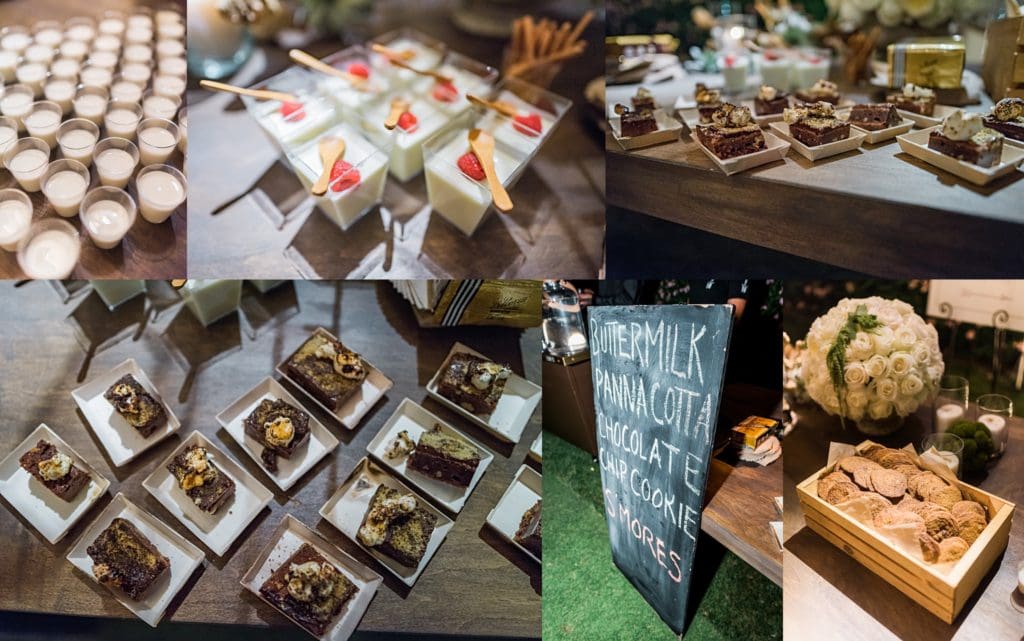 F10 creative dessert bar at dancing guests at hideaway golf club wedding reception