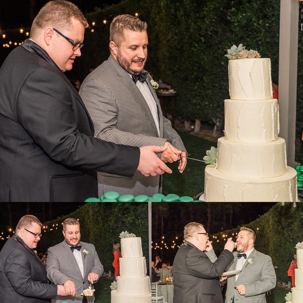 grooms cutting their wedding cake
