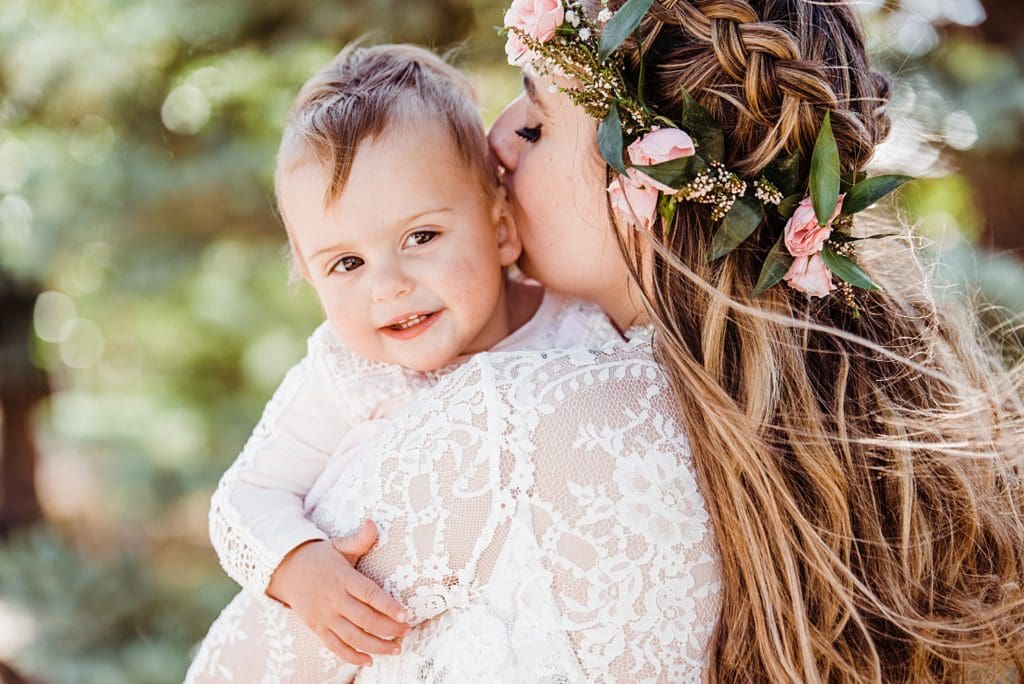 bohemian bride with baby