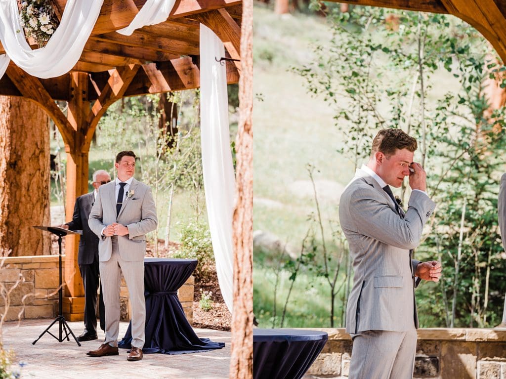 groom crying at wedding ceremony