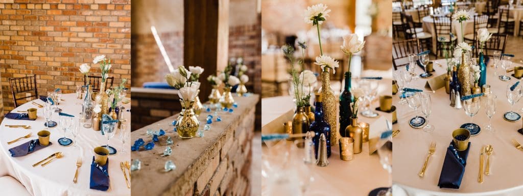 navy and champagne wedding details
