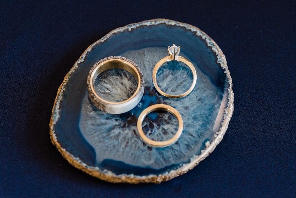 wedding rings on geode agate
