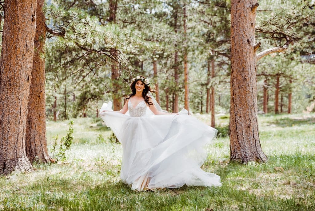 bride twirling in the wind