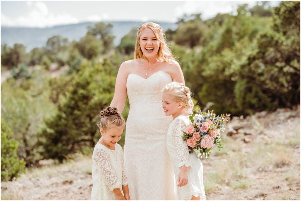 mountain bride with flower girls