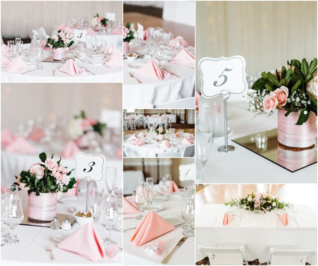 pink rose wedding reception table