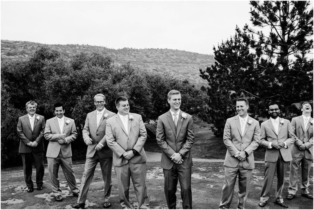 pink and gray wedding party photos
