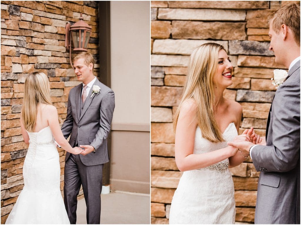 couple sharing a first look on wedding day