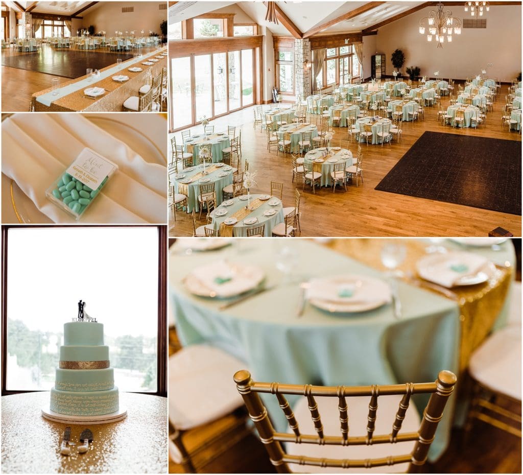 mint and gold wedding reception details