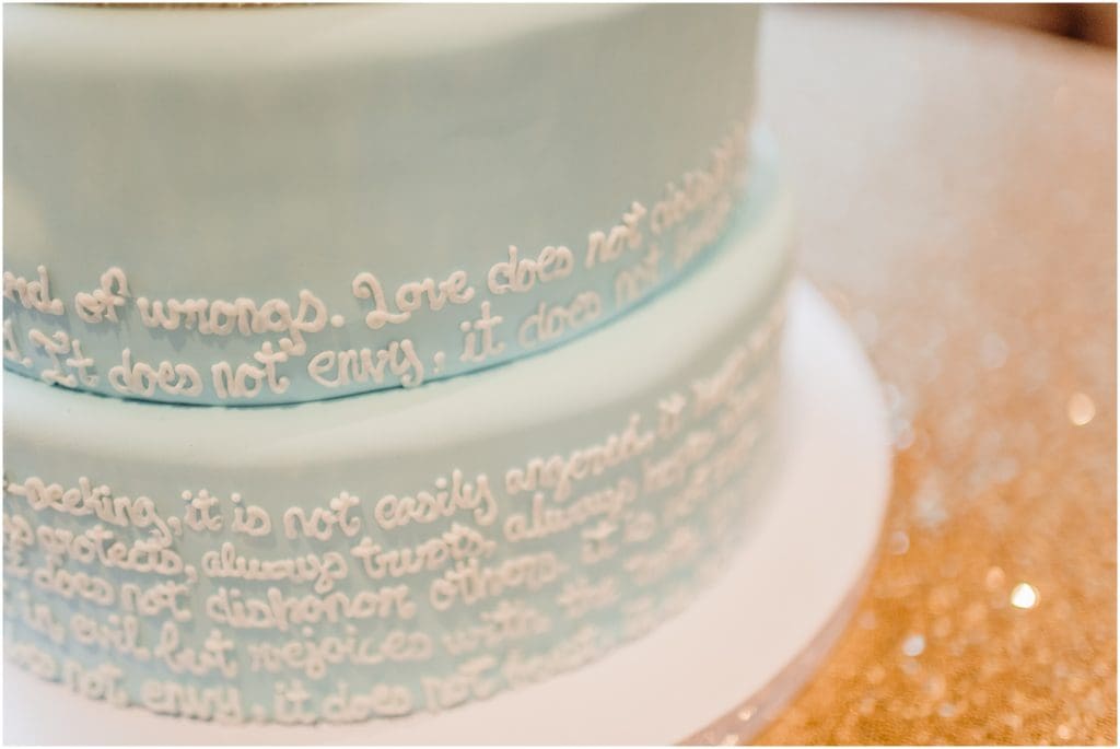 fondant cake with scripture written on it