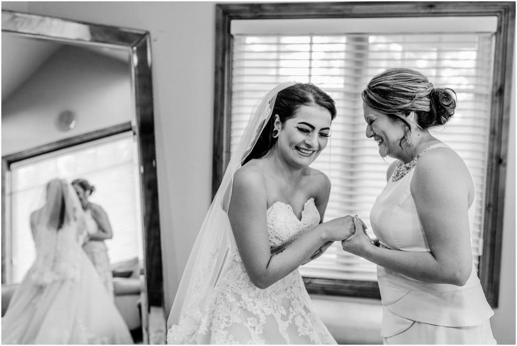 bride with her mom on her wedding day