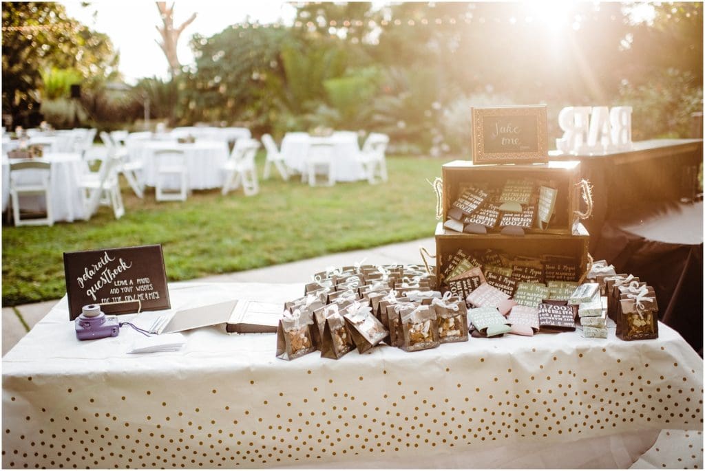 guest welcome table with favors
