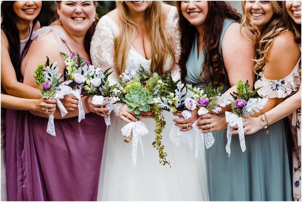 bridal party bouquets made with succulents