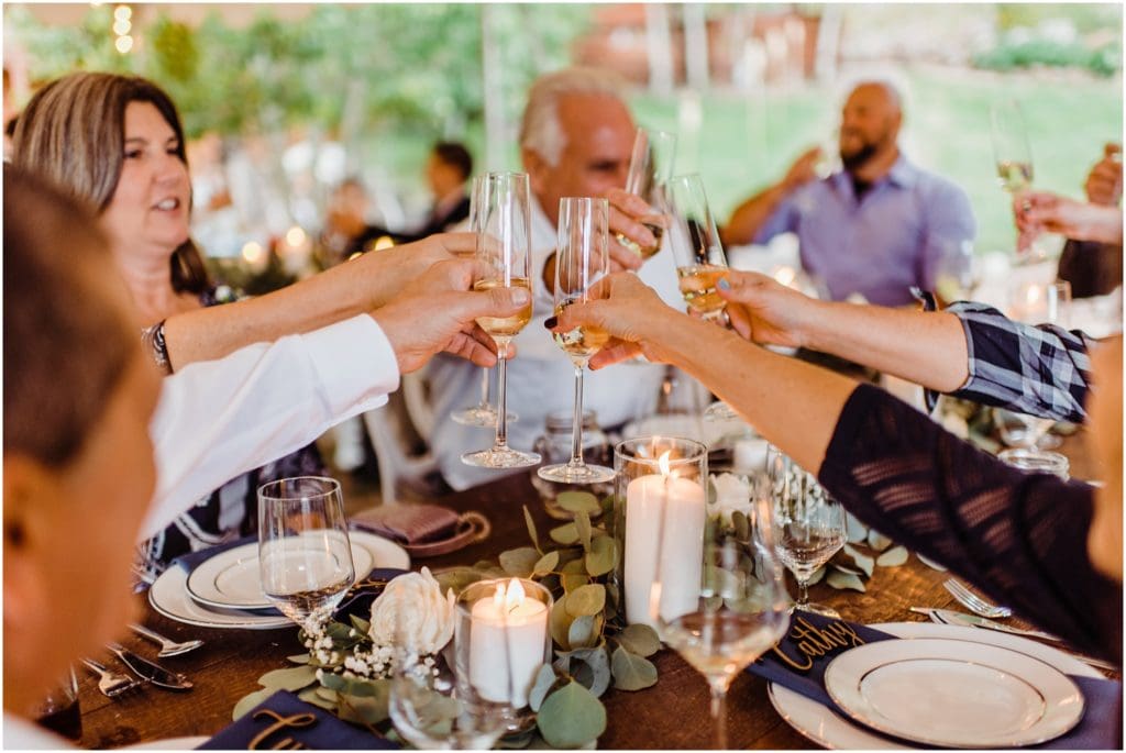 wedding guests toasting
