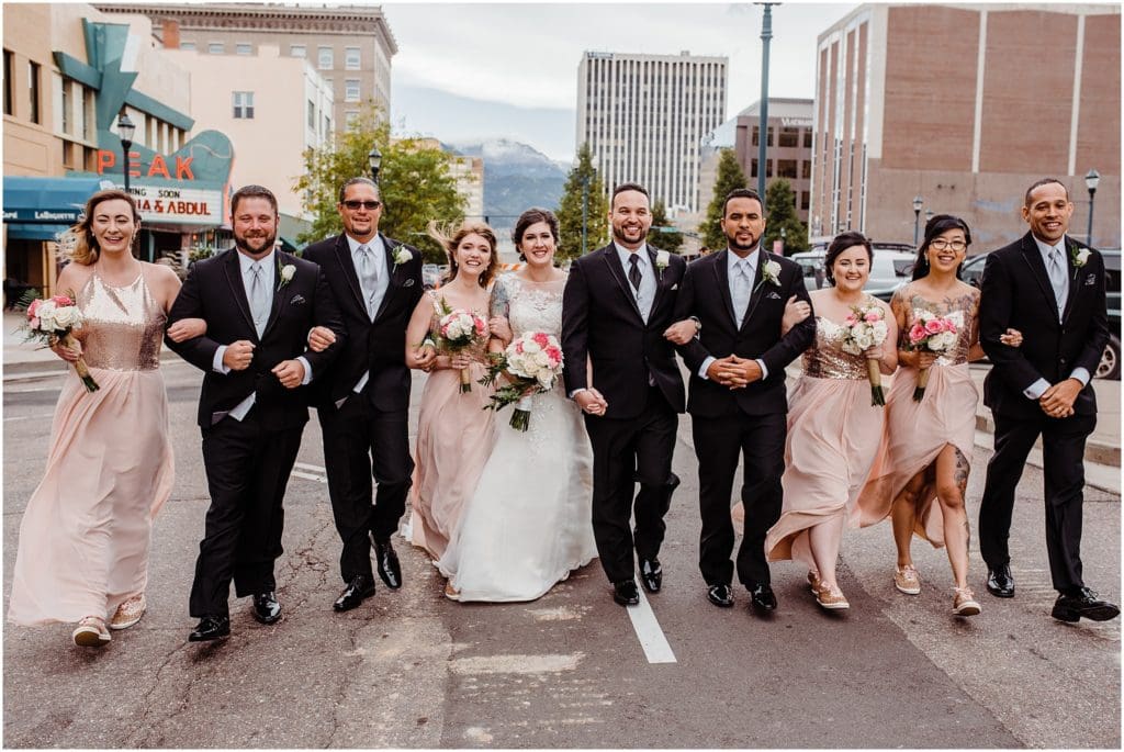 wedding party photos downtown colorado springs