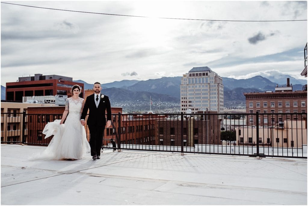 mining exchange rooftop wedding photos