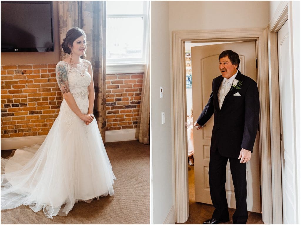 bride's first look with her dad