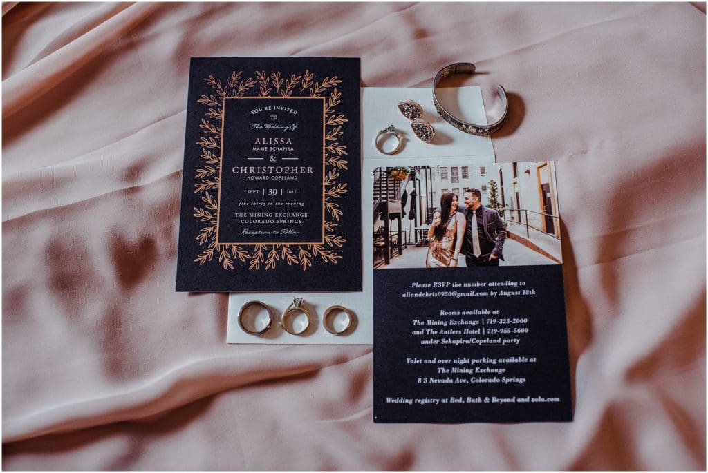 blue and gold wedding invites from minted