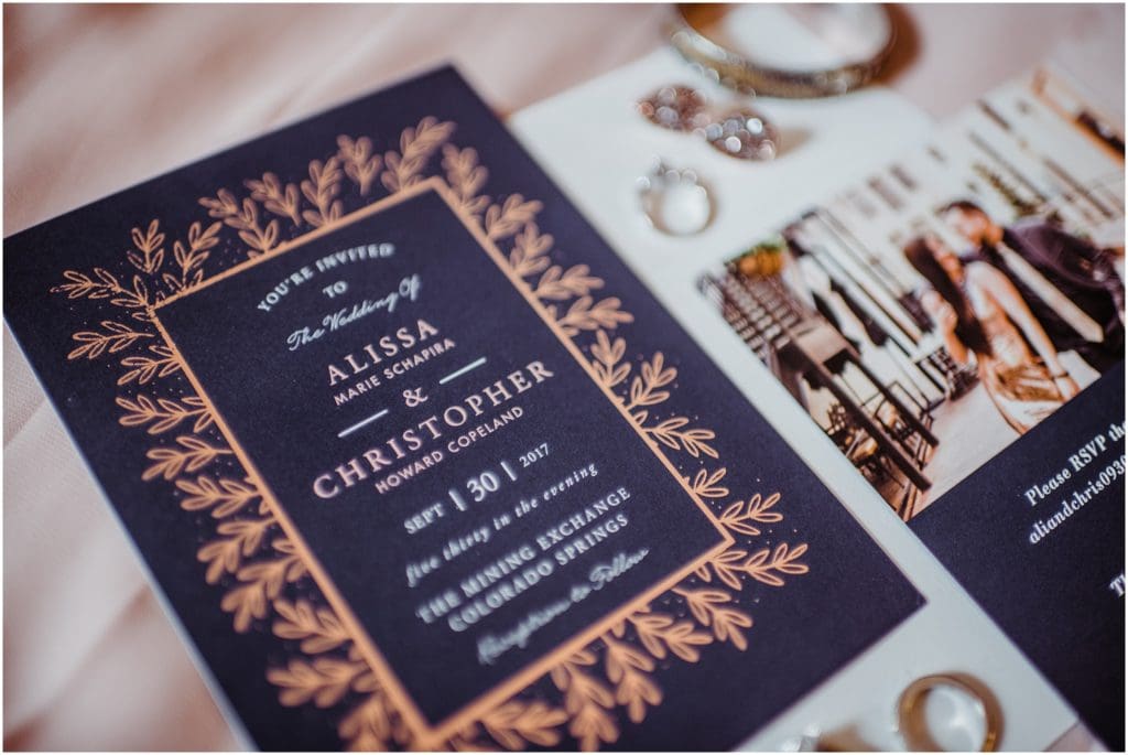 blue and gold wedding invites from minted