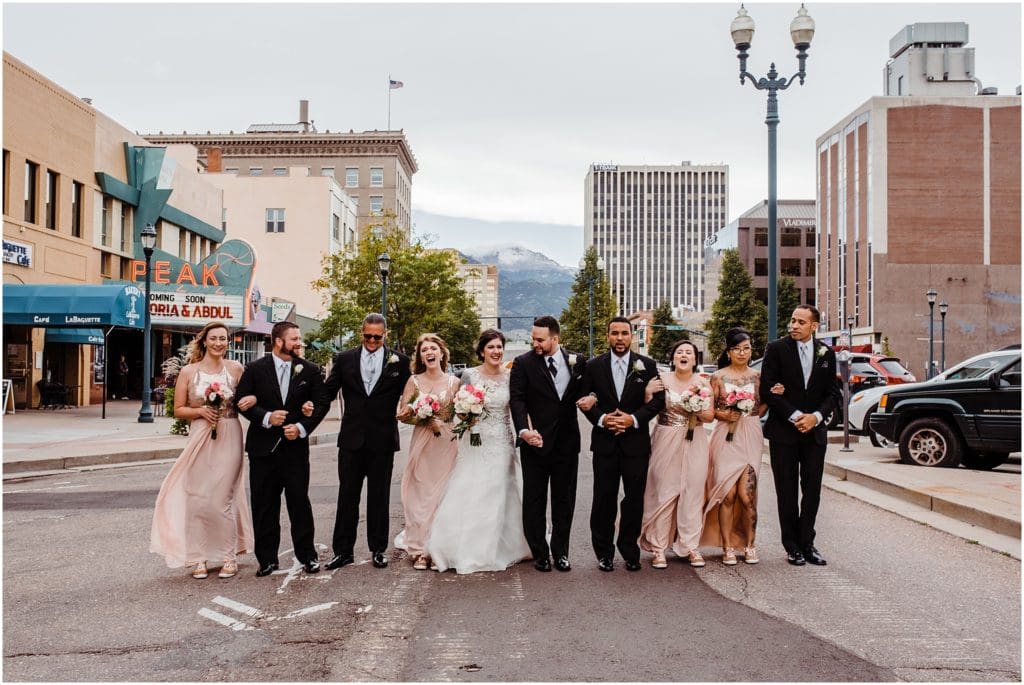wedding party photos downtown colorado springs