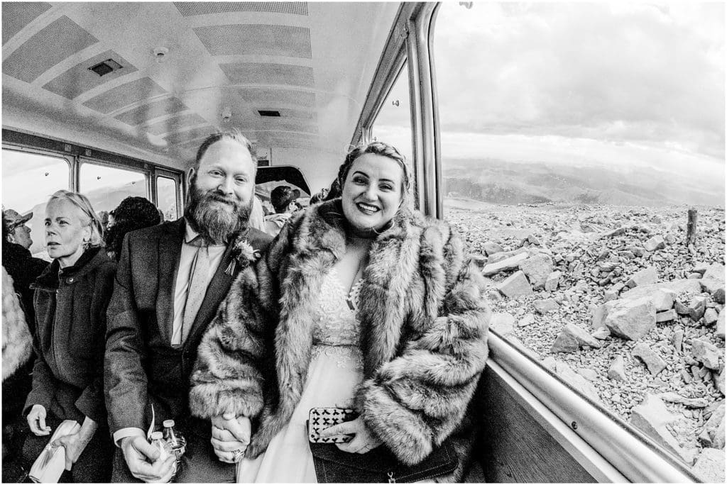 winter wedding on pikes peak cog railway