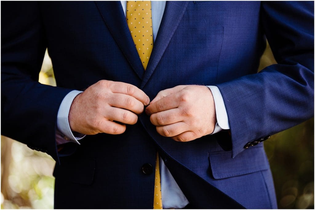 cobalt and mustard groom attire