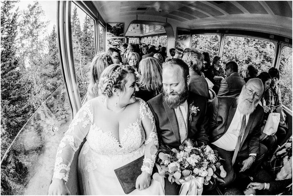 bride and groom on the train