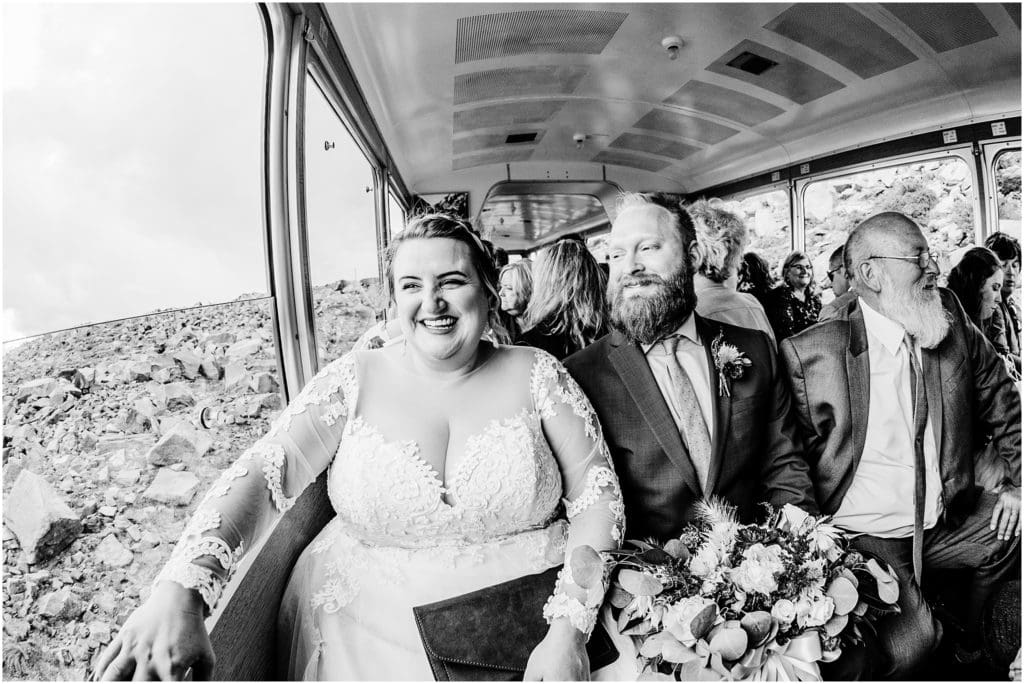 bride and groom on the cog railway