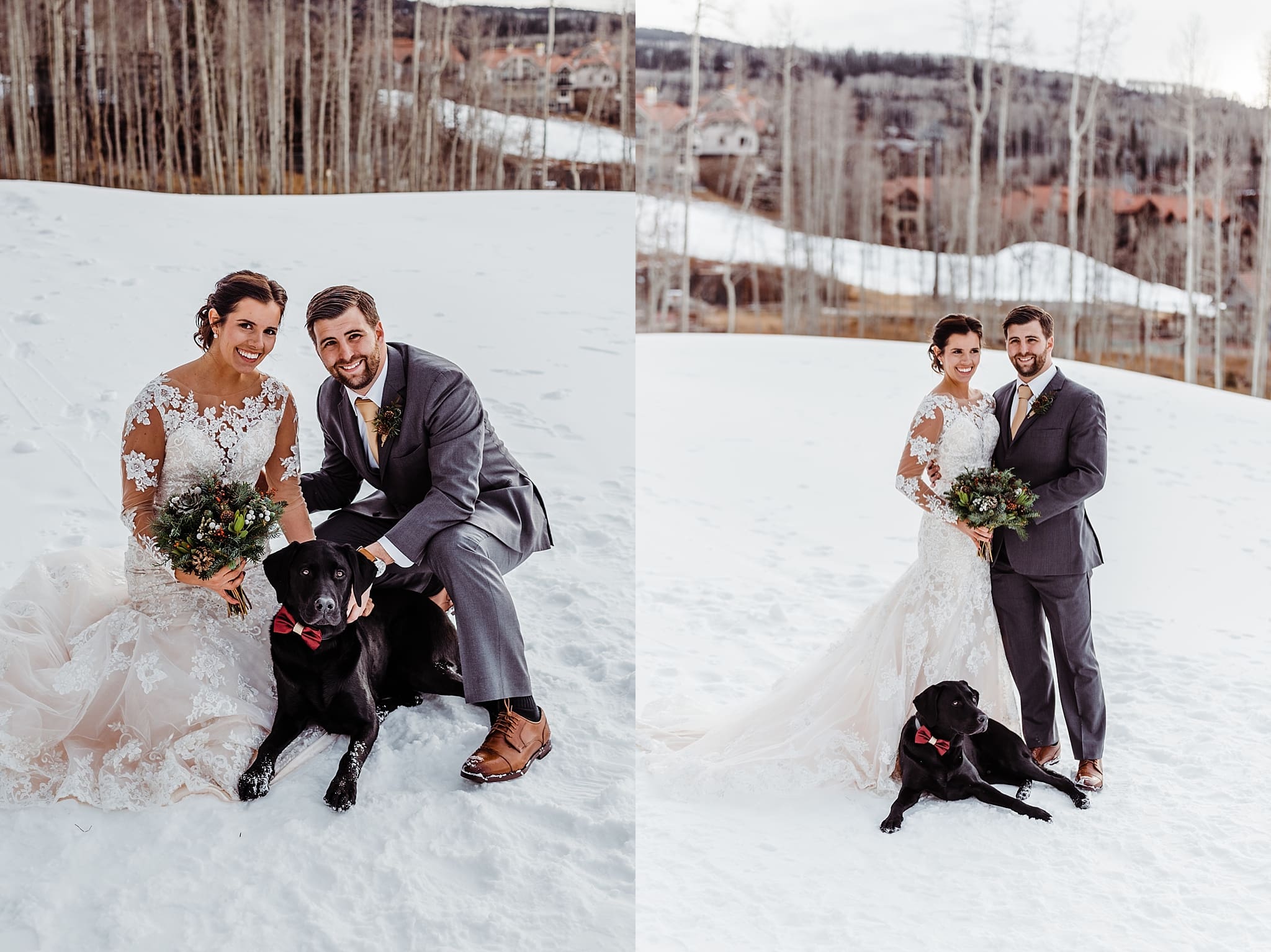 wedding couple with their ring bearer dog
