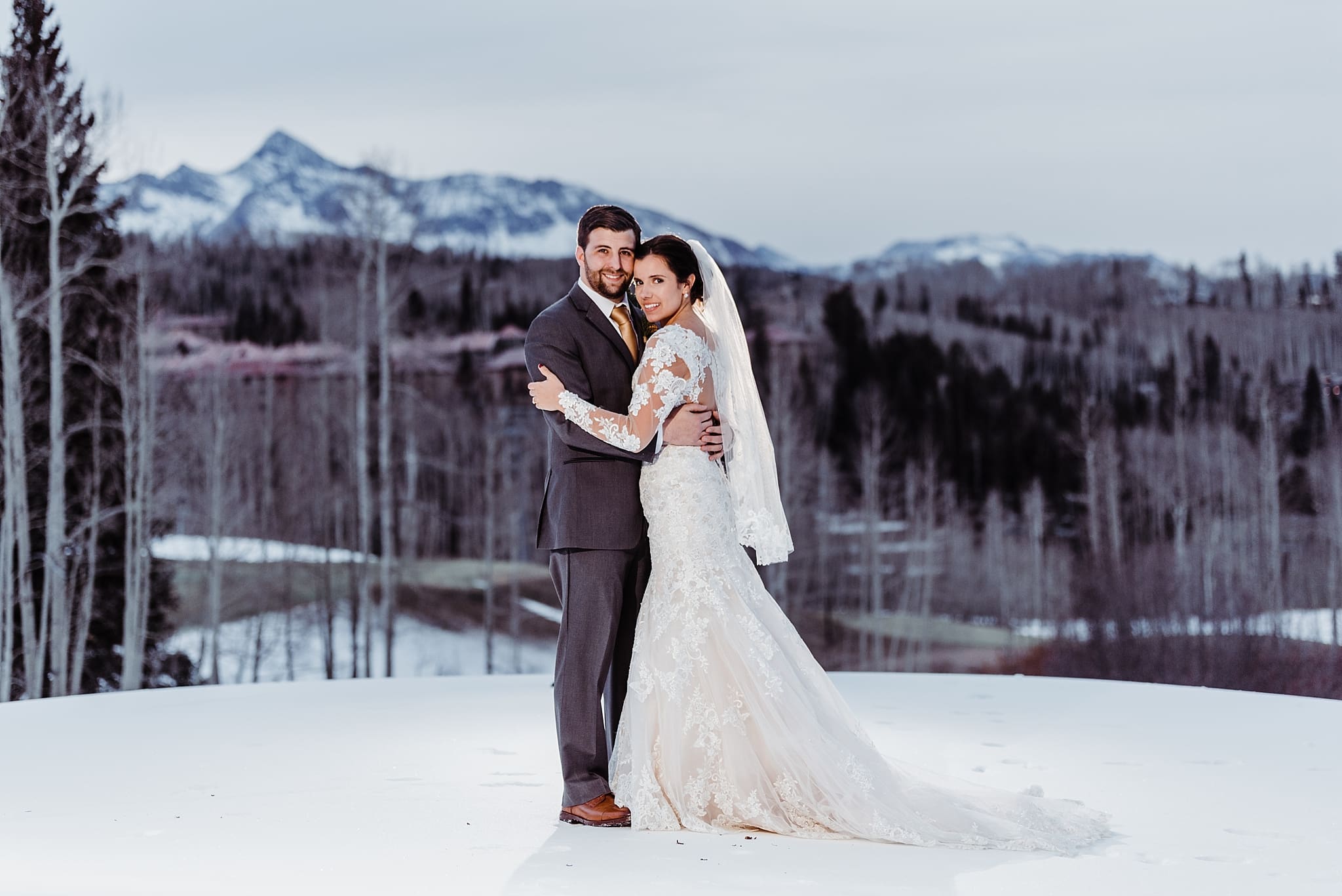 OCF wedding portraits in the snow