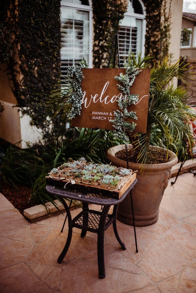 wedding welcome sign with succulents