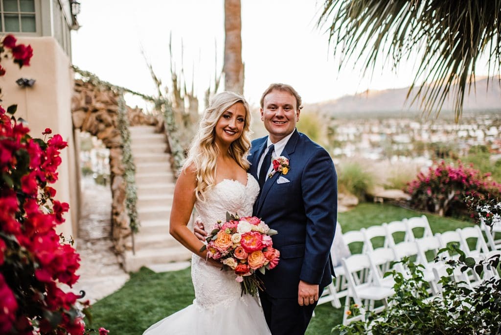 bride and groom portraits at the o'donnell house in palm springs