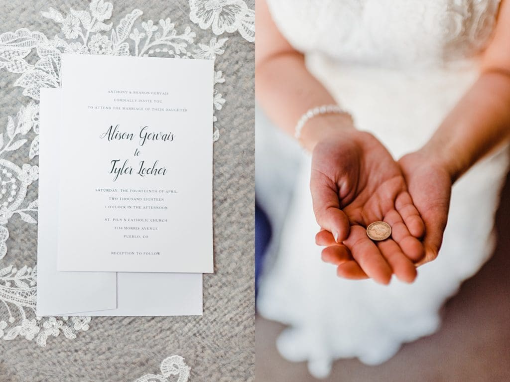 bridal details with a sixpence piece