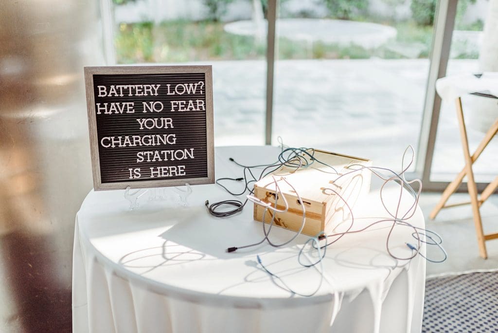 charging station for phones at a wedding