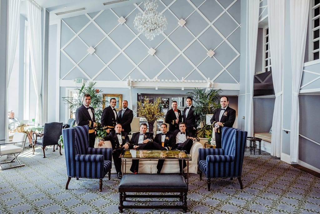 groom portraits in hotel lobby