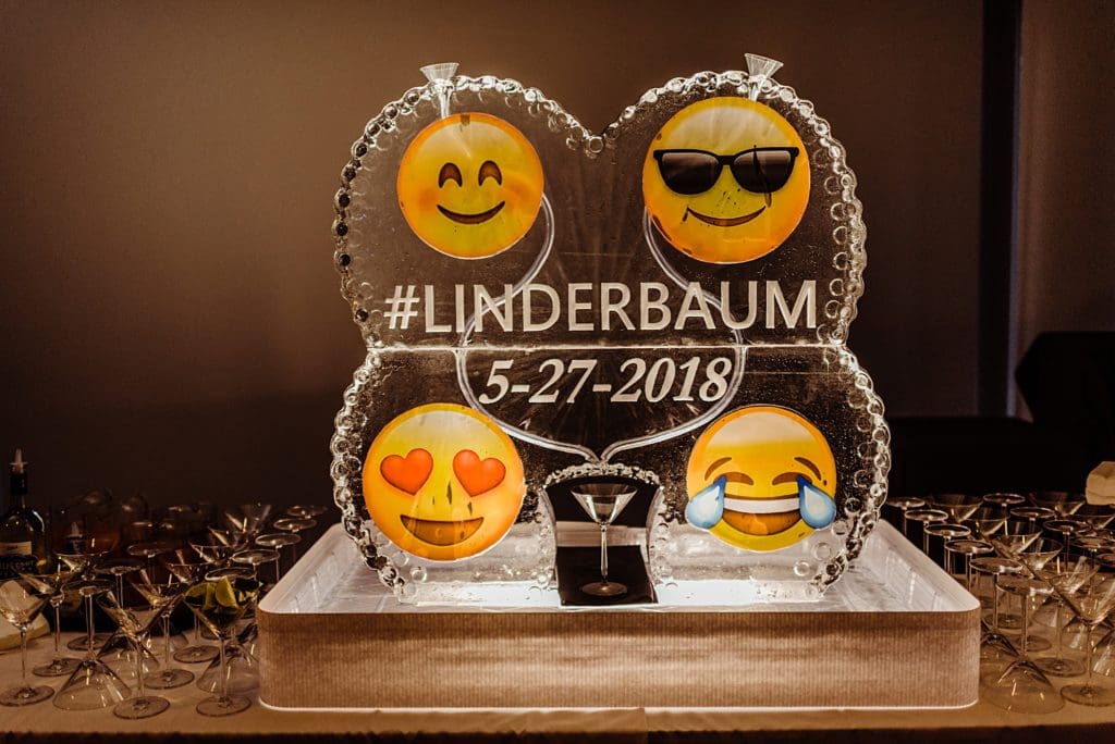 ice sculpture with emojis