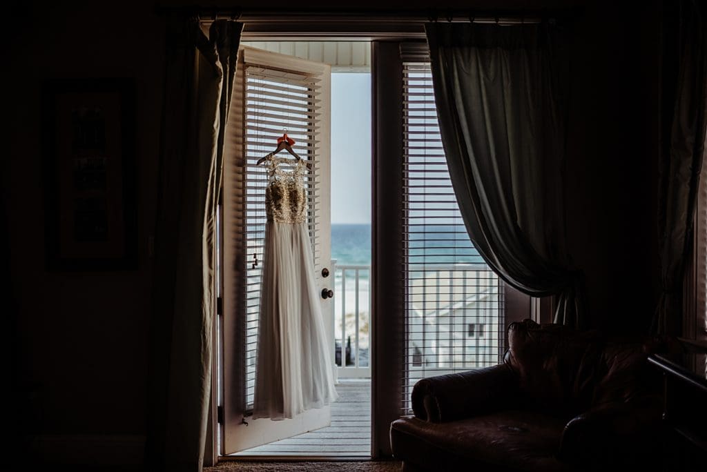 wedding gown with a beach view