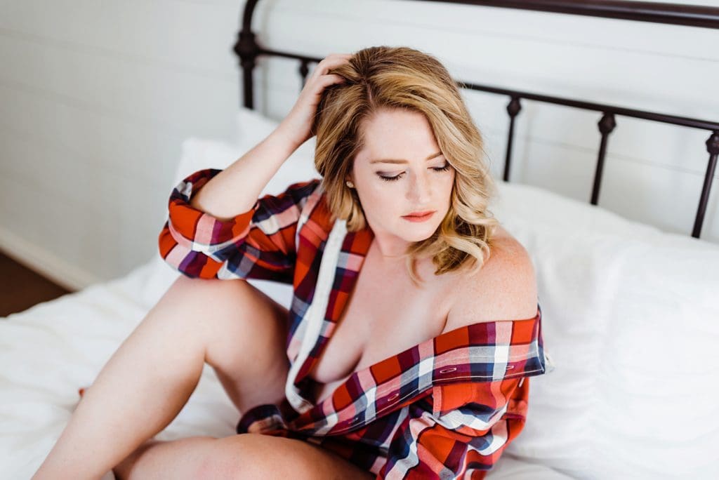 boudoir with a flannel shirt