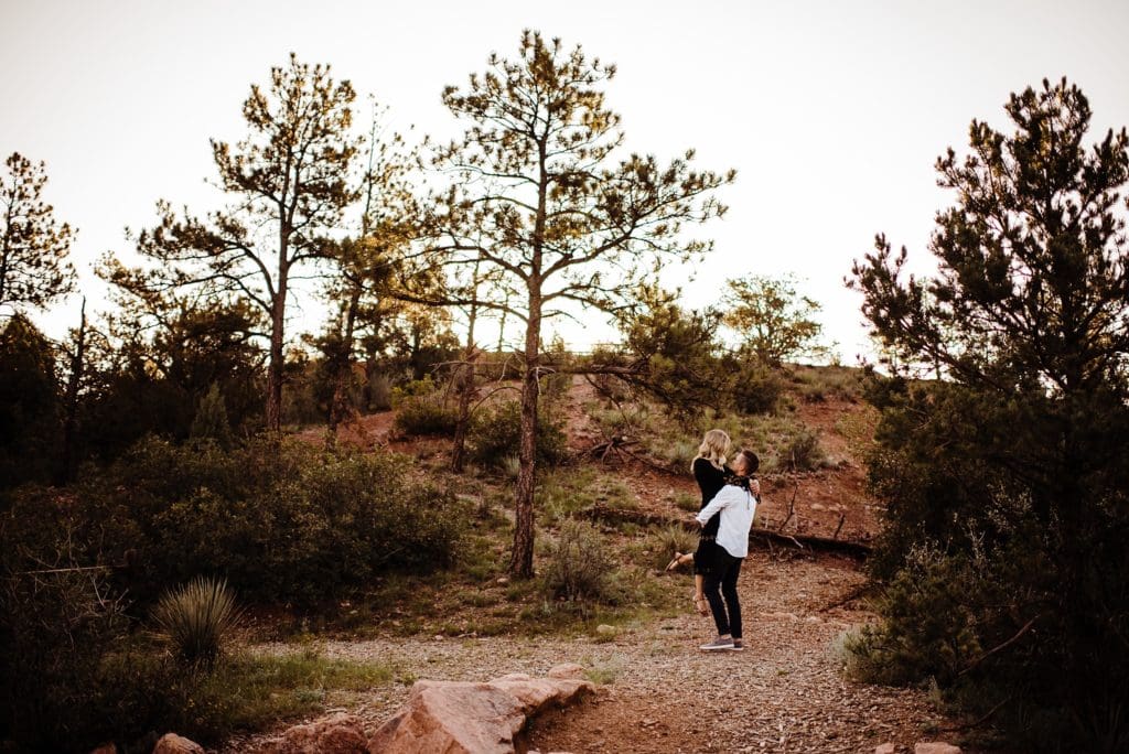 romantic sunrise engagement session at garden of the gods