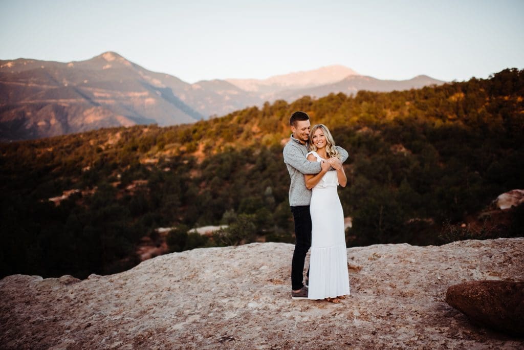 romantic sunrise engagement session at garden of the gods