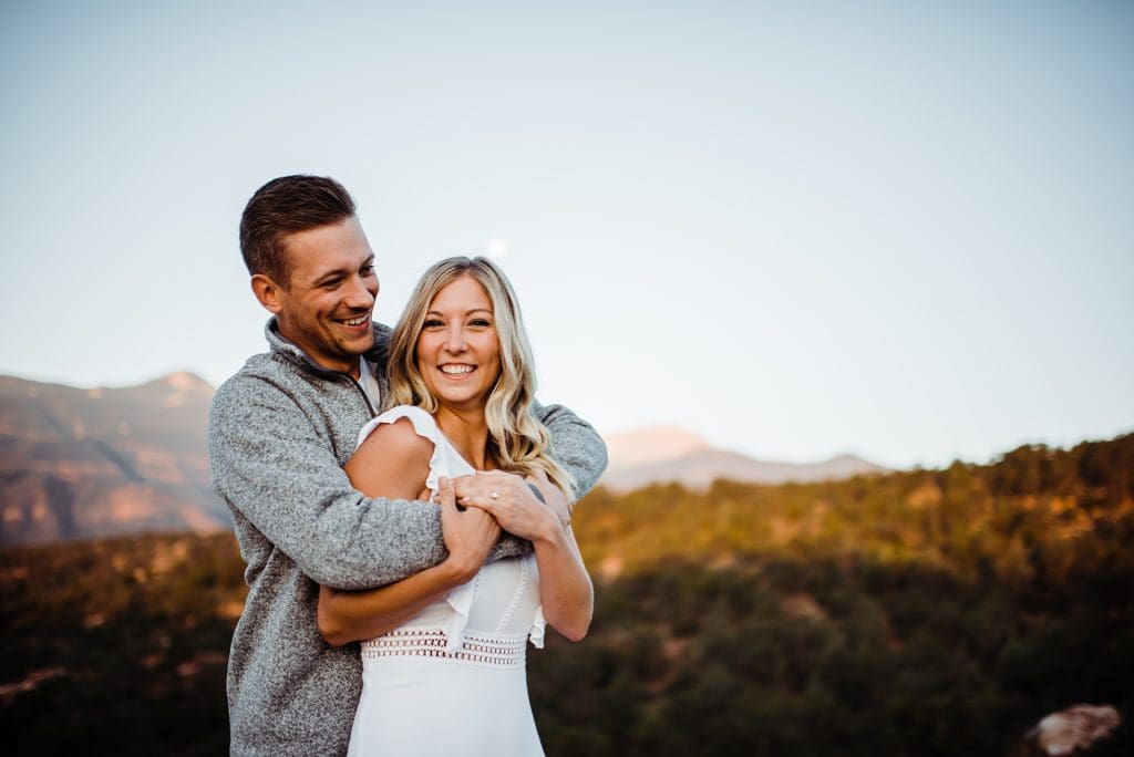 romantic sunrise engagement session at garden of the gods