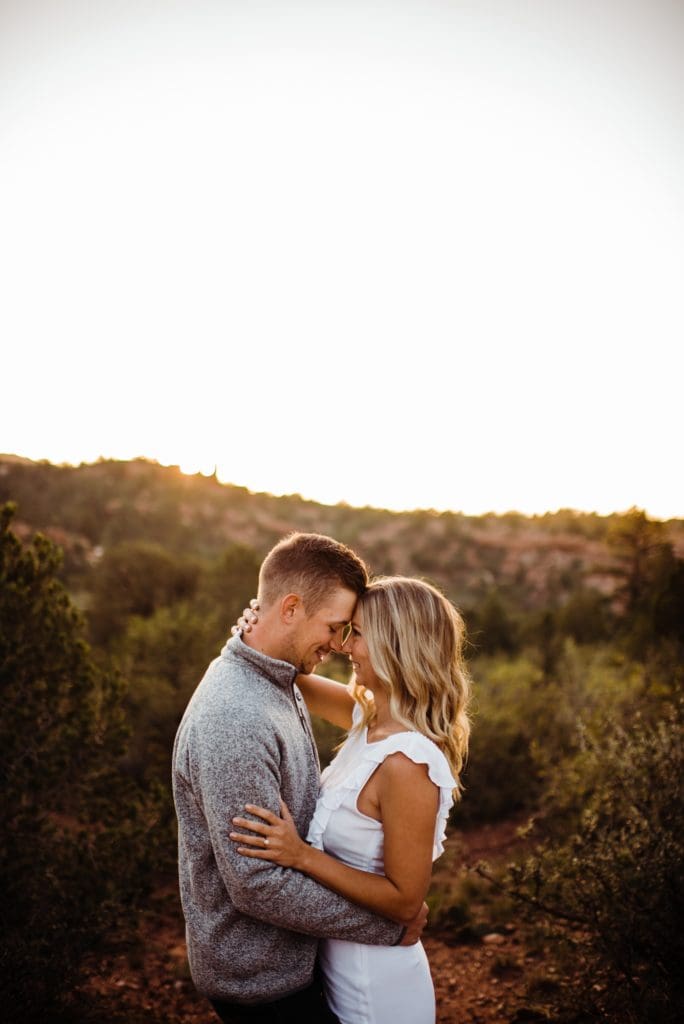 romantic sunrise engagement session at garden of the gods