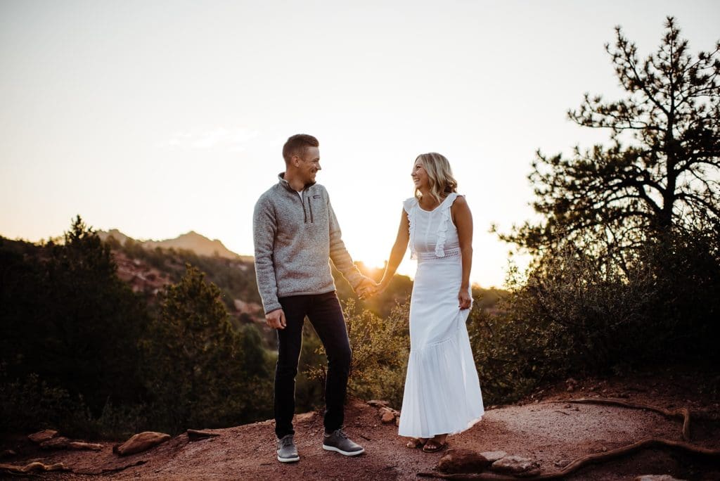 romantic sunrise engagement session at garden of the gods